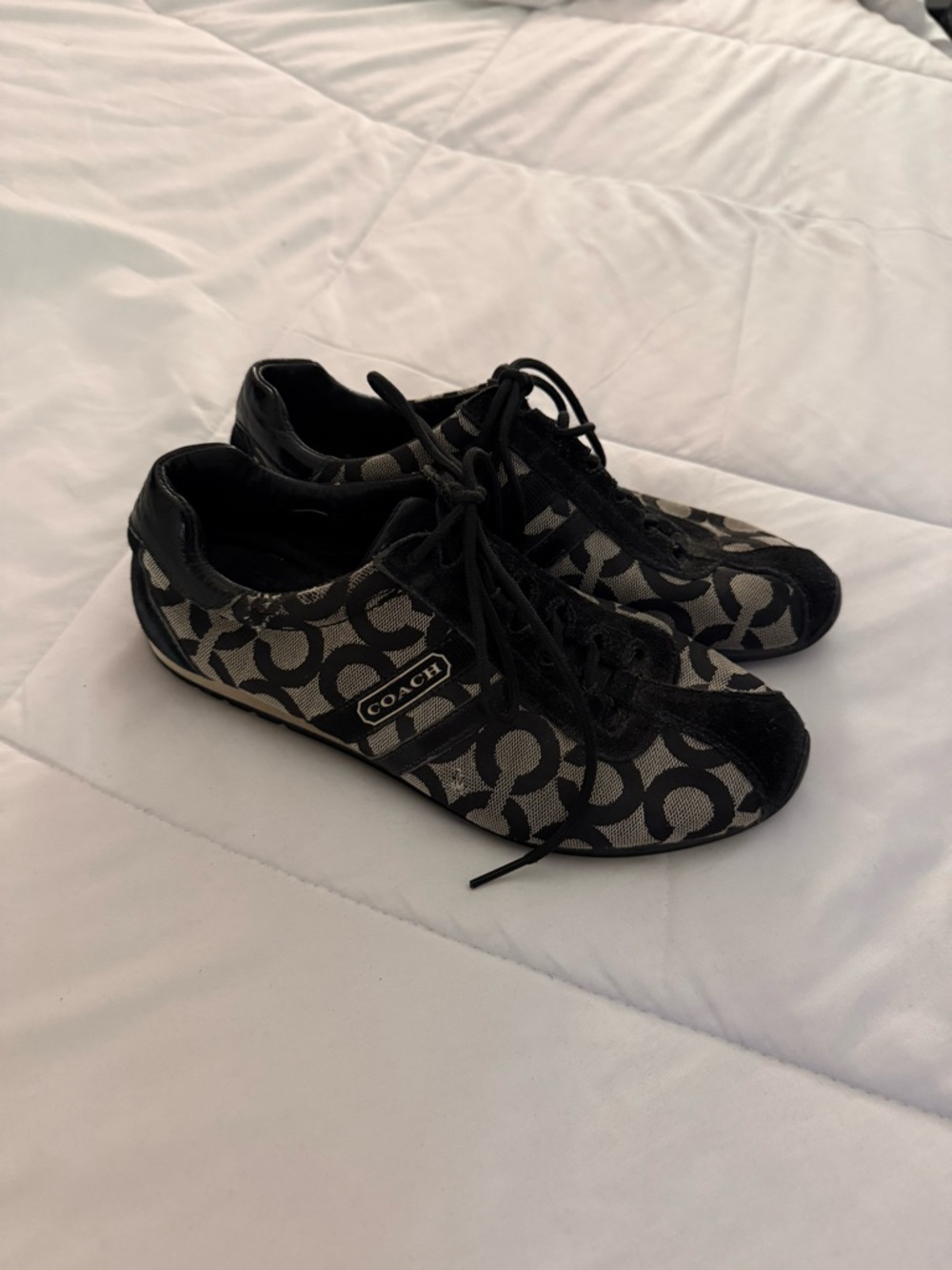 Coach Black and Taupe Monogram Lace-Up Sneakers